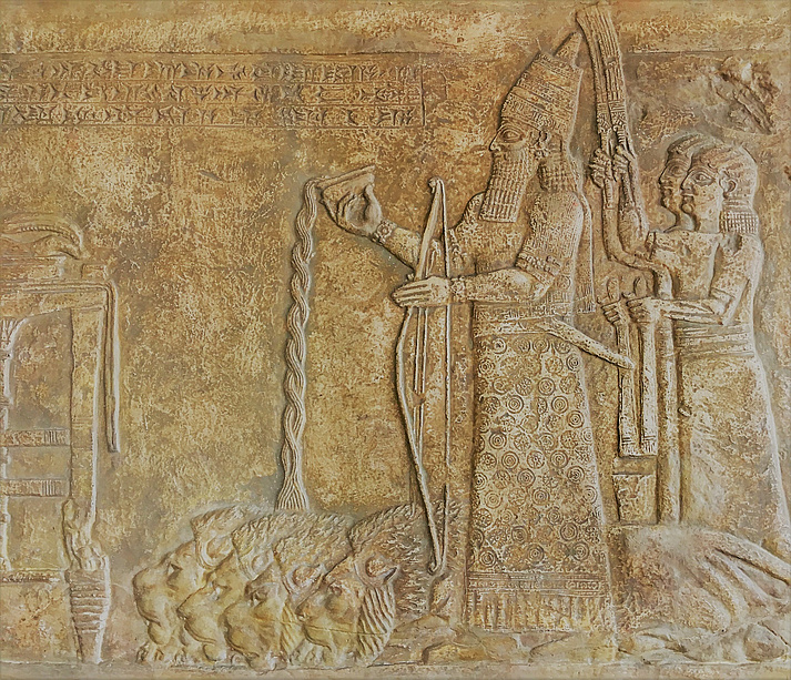 Neo-Assyrian relief from Niniveh: Assurbanipal pouring libations over lions (Photo: J. Stein)